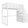 Loft bed 90x200 with safety storage ladder, bed frame made of solid pine wood for children and teenagers, white