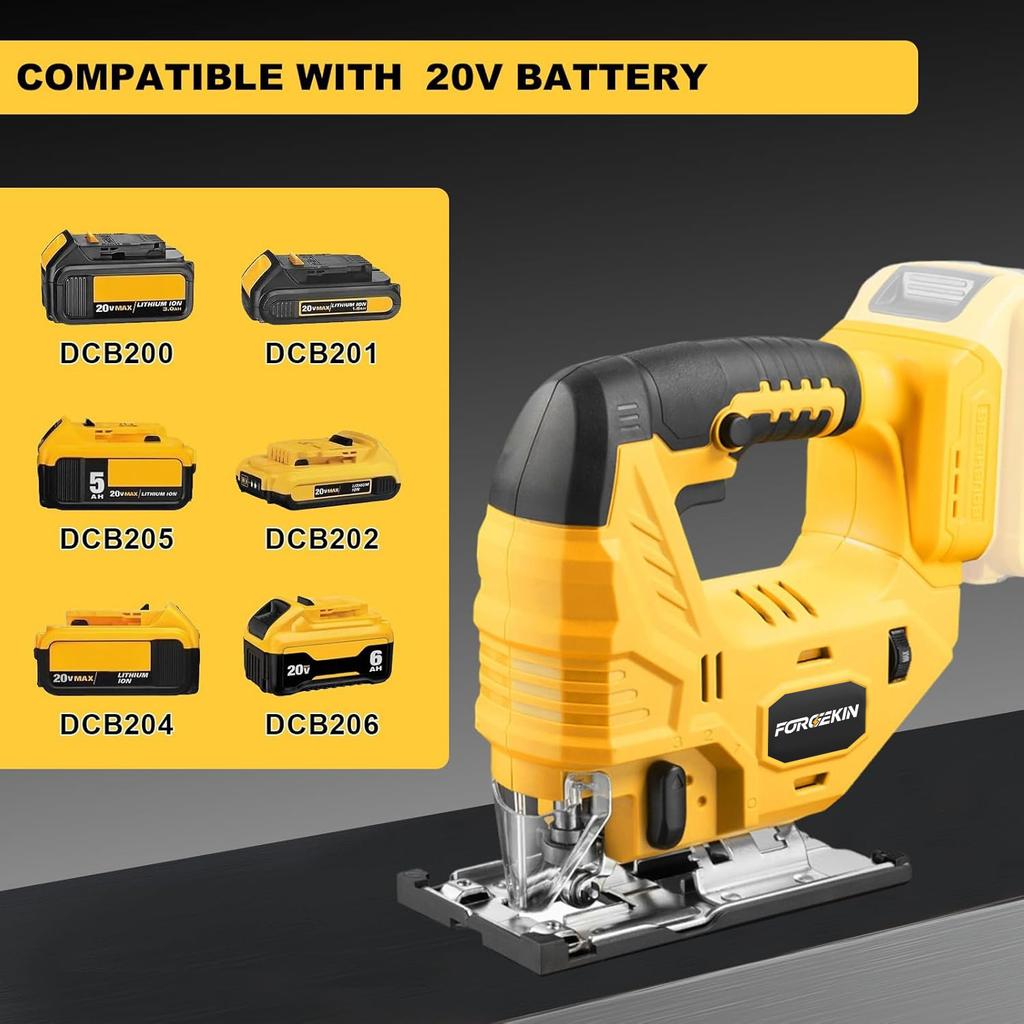 FORGEKIN20V Беспроводная лобзиковая пила 3500 об/мин Электрическая пила Угол реза 45 градусов Лобзик Инструменты для деревообработки Для аккумулятора DEWALT PIN