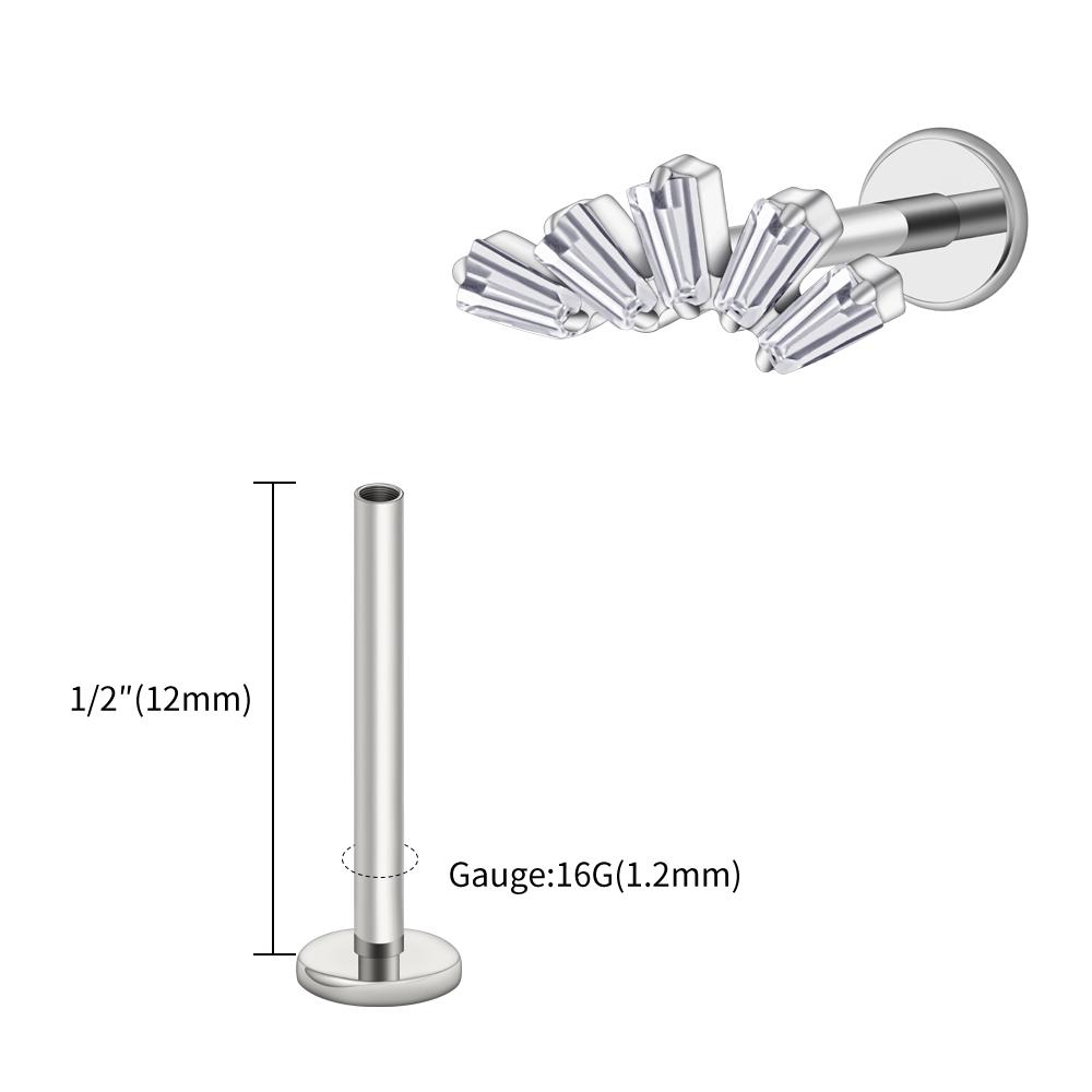 Правый Большой ASTM F136 Титан 16G Багет Кластерный Цирконий Лабрет Штифт Трапеция Хрящ Уха Мочка Уха Пирсинг