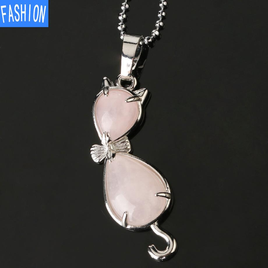 Европейская и американская личность, ожерелье с аметистом, животное, кошка, абстрактная инкрустация, подвеска из натурального камня