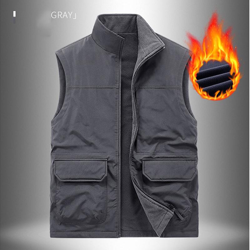 Outdoor Workwear for Spring and Autumn, Double-sided Wear, Thick Vest, Men's Standing Collar, Warm Shoulder, Velvet Vest, Oversized Jacket
