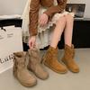 Весна и осень 2025 года плетеные сапоги с бахромой в стиле ретро пустоши, сапоги с иностранным шиком, модные полусапожки-плиссе