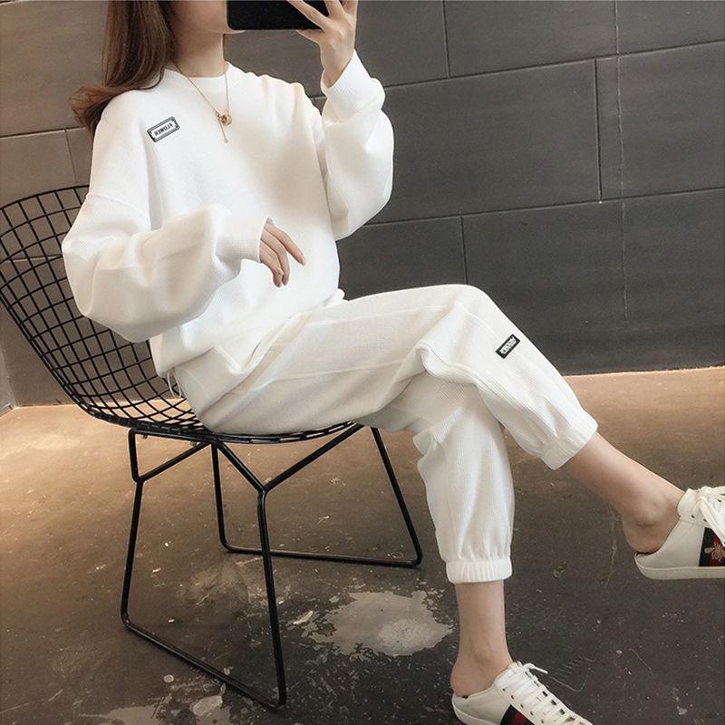 Женский повседневный костюм-двойка весна-осень 2023: Модный свободный комплект из толстовки и брюк