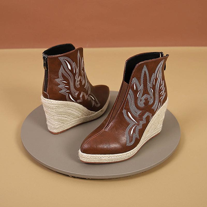 Fashion 2025 Autumn Early Winter Shoes Women Ankle Boots Fashion Ladies Platform Modern Wedge Heels 10cm Black Plus Size 42 D556