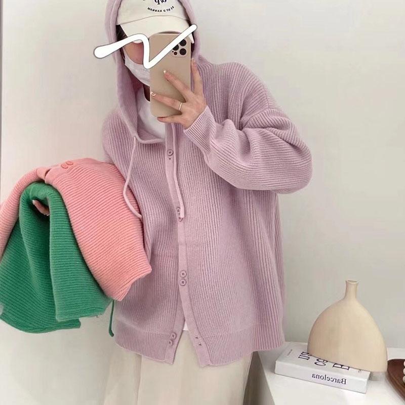 Осенне-зимний женский свитер с капюшоном, вязаный кардиган, мягкий свободный свитер, пальто, топ с длинными рукавами