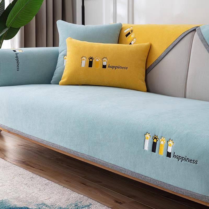 Soft Chenille Embroidered Sofa Towel Universal Sectional Anti-cat Scratch Sofa Cover Anti-slip Couch Cover for Living Room