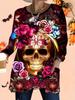 2025 Autumn Winter New Plus Size Women's Tops, Halloween 3D Print Fashion Crew Neck Long Sleeve T-Shirts