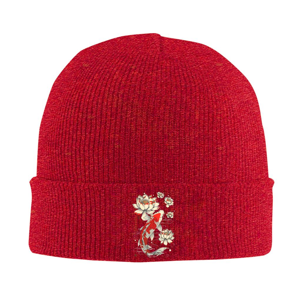 Japanese Koi Fish Lotus Flowers Knitted Caps Womens Unisexs Beanie Winter Hats Warm Caps