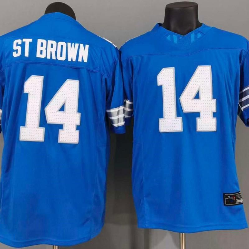 Мужская реплика регбийной майки Detroit Lions 14 ST Brown, синяя, третьего поколения, фанатская одежда