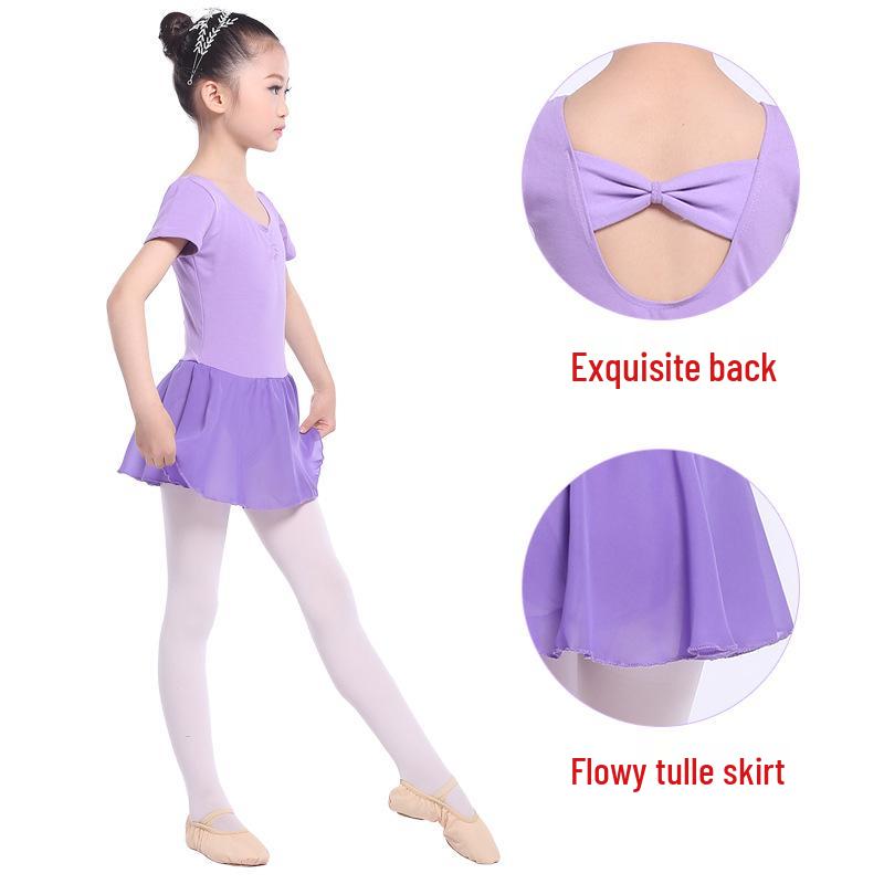 Платье-купальник для балета с открытой спиной и короткими рукавами для девочек
