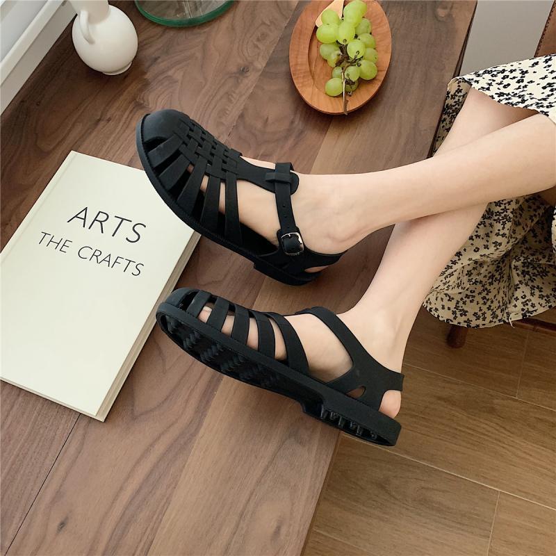Fashion Women Rome Sandals Cut-out Gladiator Style Summer Shoes Soft PVC Peep Toe Girls Student Street Outdoor Sandals