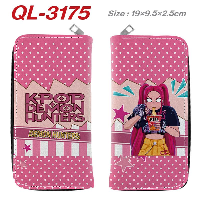 KPop Demon Hunters Long Zip Wallet PU Leather Cartoon Purse for Women Multi Card Holder Pink