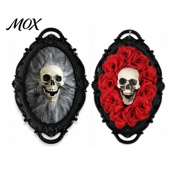 Decorative Gothic Skull Frame Halloween Wall Decoration, Vintage Red Rose Sculpture, Artistic Decor with Roses Horror Spider Web Art Ornament