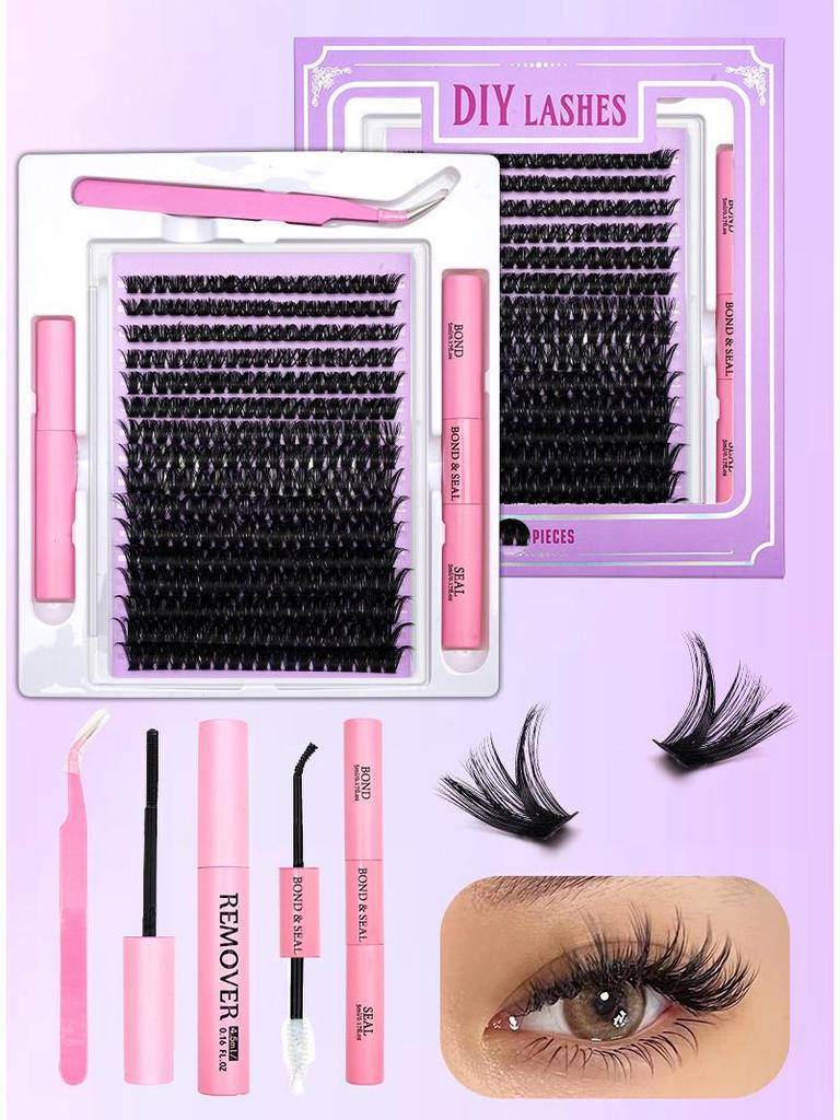 320-Cluster False Eyelashes Set: Includes Glue, Remover, Tweezers, and Individual Lashes (50P, 60P, 80P, 100P Options)