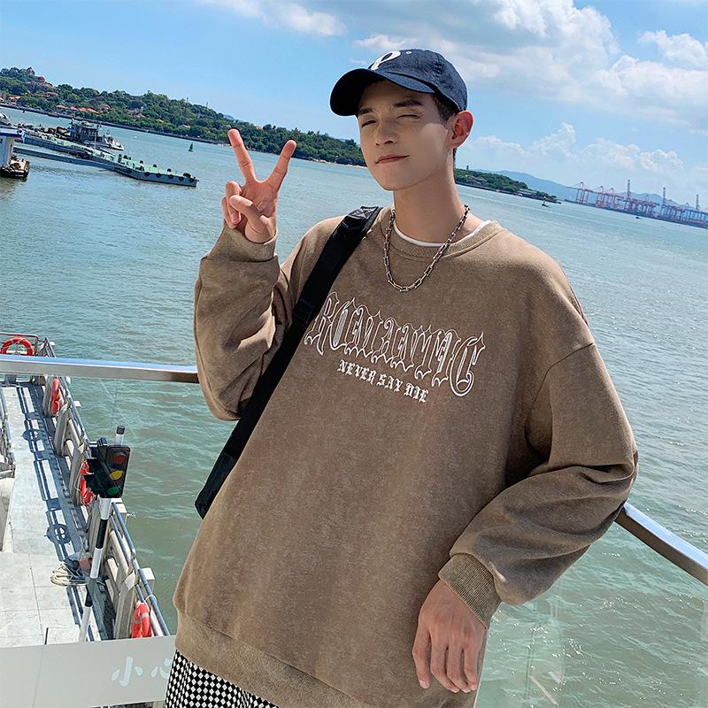 Весна и осень новый корейский стиль круглый вырез с буквенным принтом длинный рукав толстовка модная пара интернет знаменитость тот же стиль универсальный топ