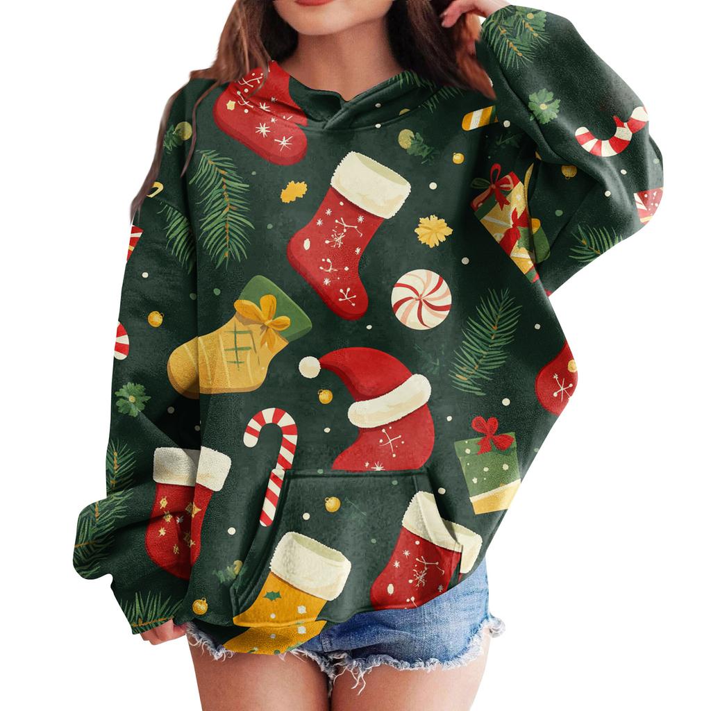 Sweatshirts For Teen Girls Hoodies Long Sleeve Drawstring Pullover Cute Oversized Hoodie Christmas Day