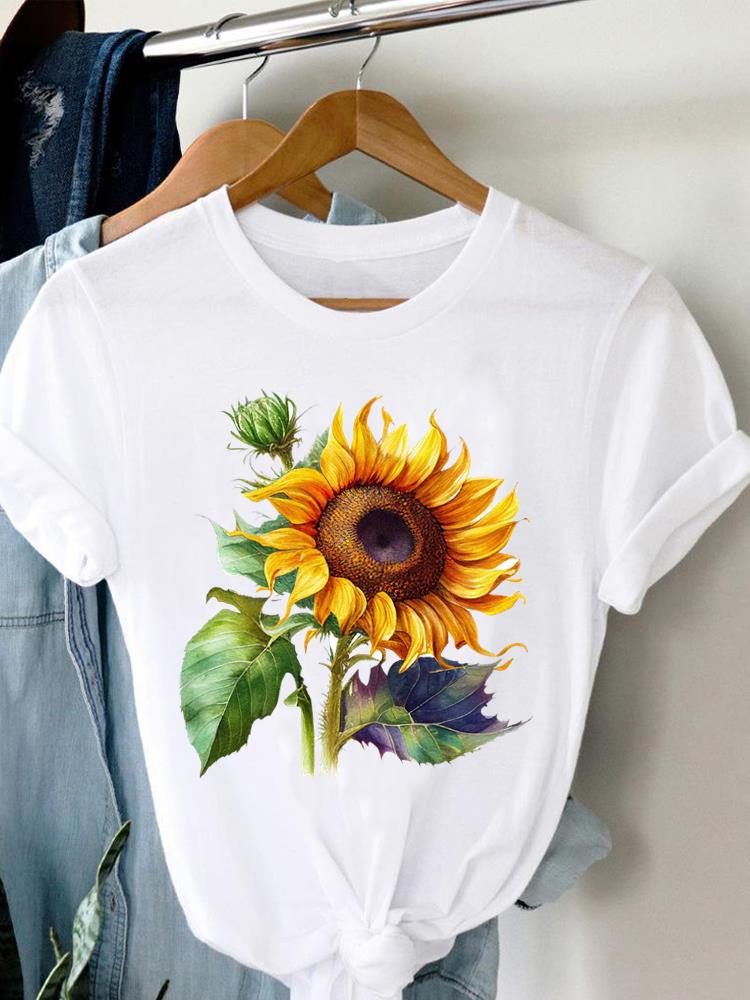 (Asian Size) Women Tee Top Valentine Flower Truck Short Sleeve Fashion Print Lady Clothing Casual  Tshirt Female Graphic T-shirts