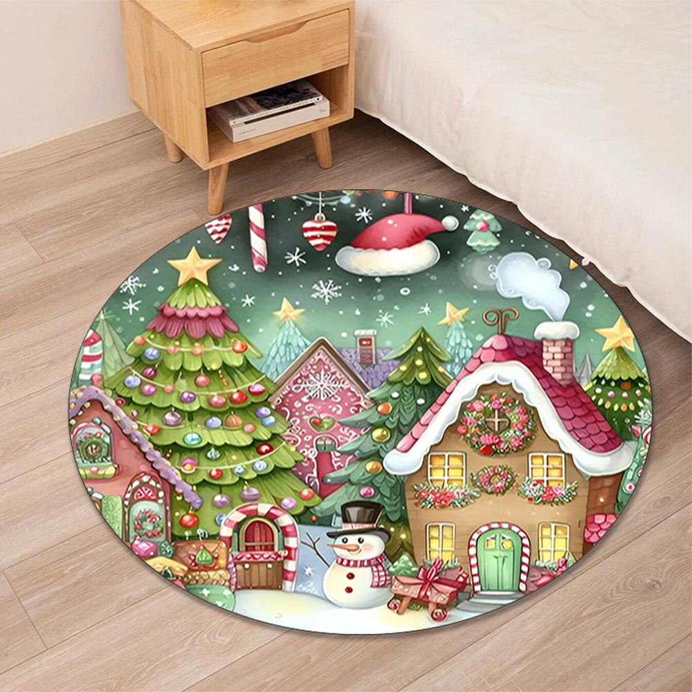 Christmas Street Printed Round Rug Carpet Chair Rug Area Rug Entryway Doormats,for Office Chair Living Room Bedroom Kitchen Room.