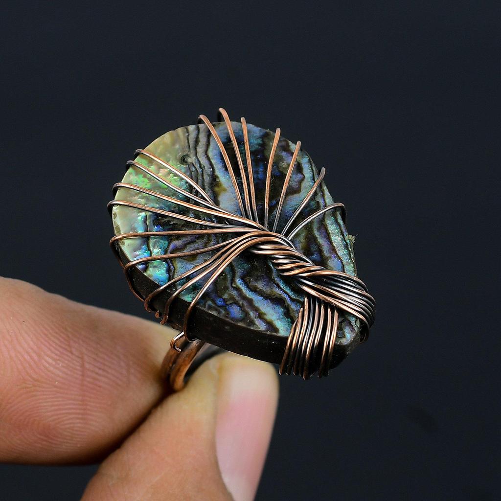 Древо Жизни Abalone Shell Gemstone Медная проволока, обернутая ювелирным кольцом ручной работы, подарок для женщины