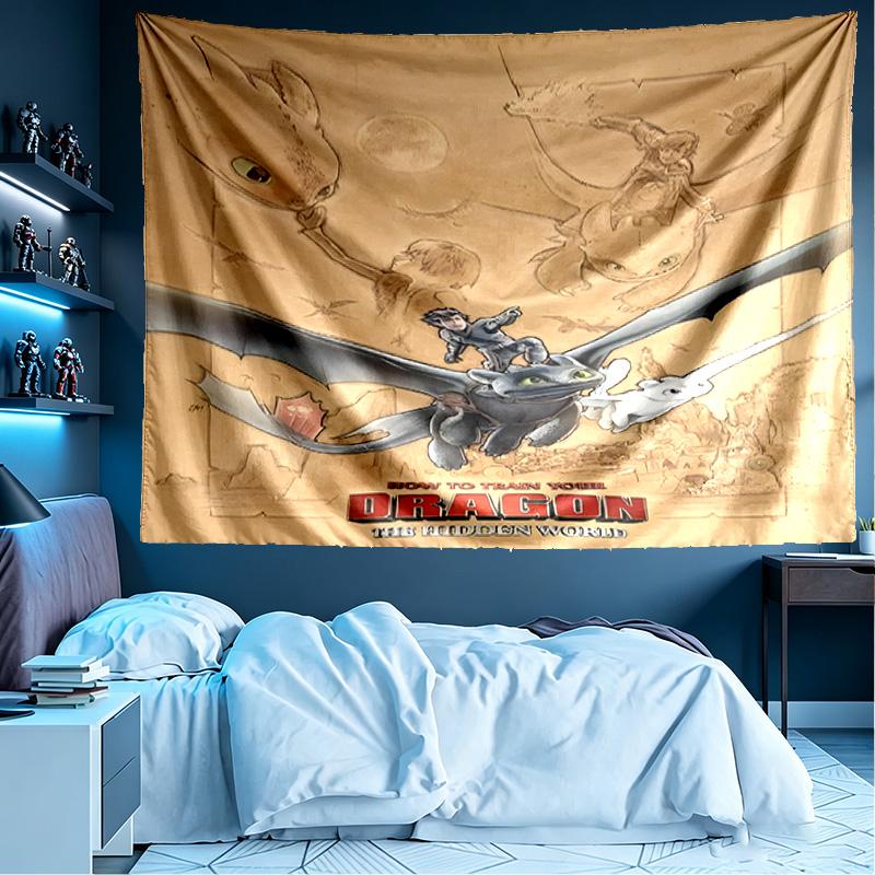 How to Train Your Dragon Print Tapestry, Lightweight Wall Hanging, for Bedroom, Dorm, Living Room, Home Art Decor, Birthday Christmas Gift for Friends