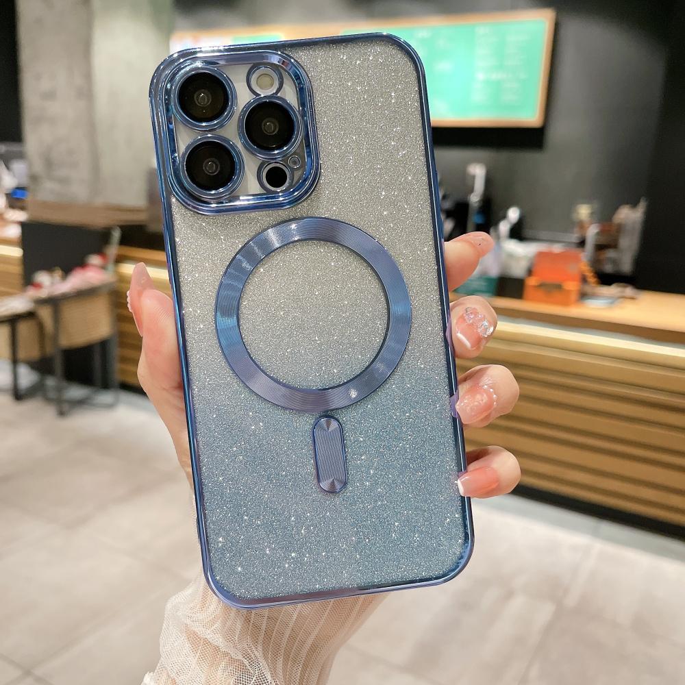 Роскошный прозрачный блестящий магнитный чехол для беспроводной зарядки Magsafe для iPhone 15 14 13 12 11 Pro Max X XR XS 7 8 Plus/SAmsung S23 S22 Ultra S21 FE