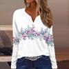 Жен. Футболка Футболка Пуговицы Цветочный принт Длинный рукав Повседневные Выходные Мода Классический Классический V-образный вырез Обычный Топ
