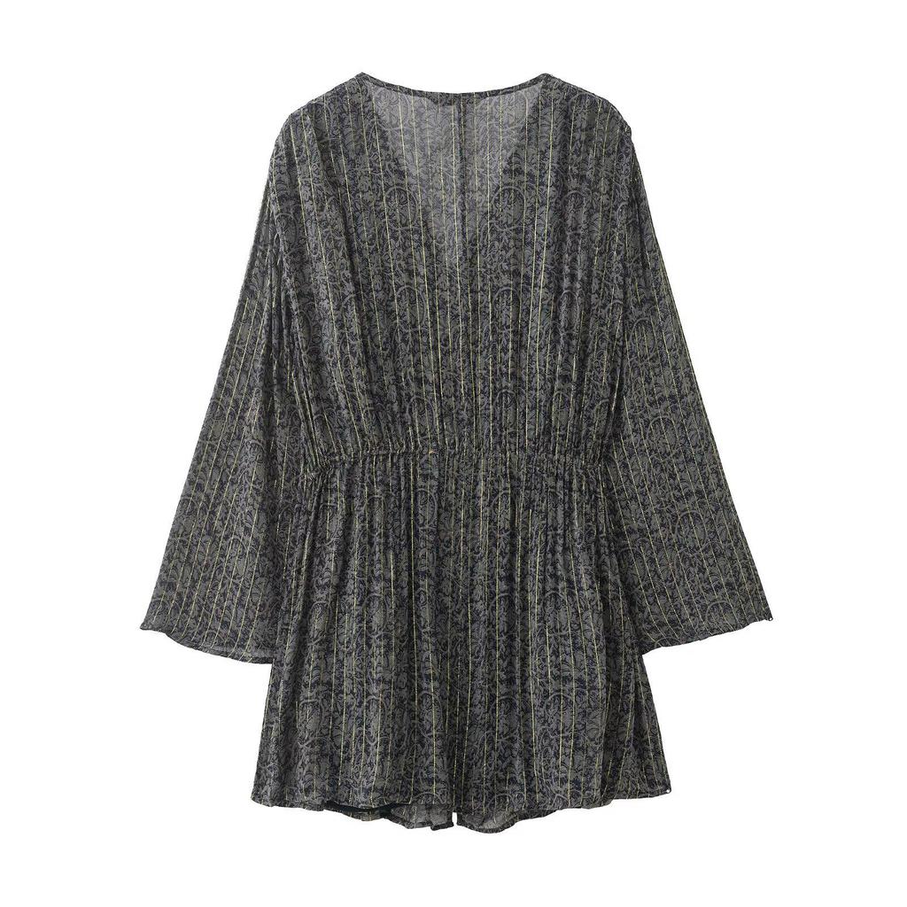 Women's Spring Fashion Metallic Thread Print Dress, European American Style