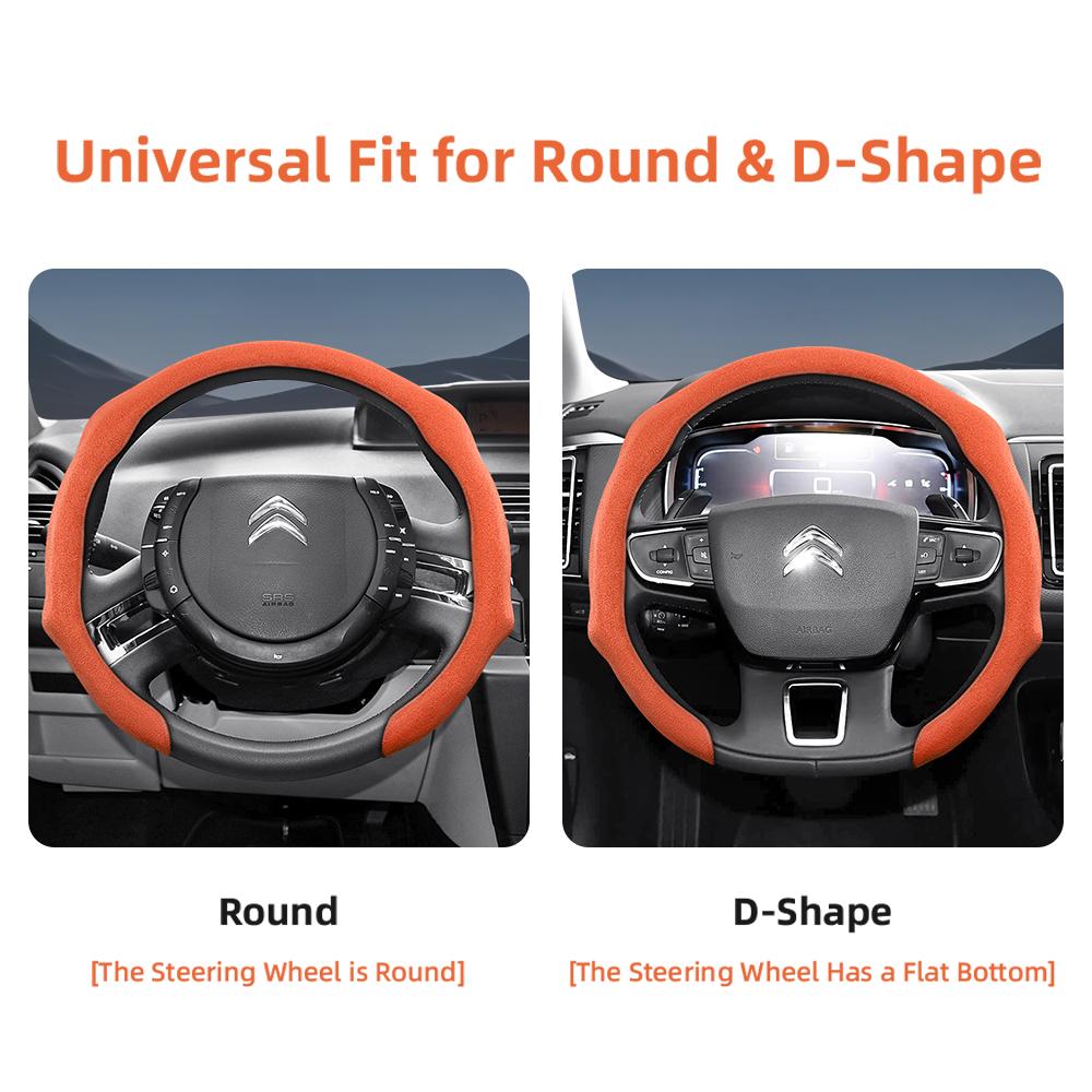 vcxja9 Suitable for Citroen Premium Suede Snap-On Steering Wheel Cover, Non-Slip and Durable, for C3 C4 X Berlingo C5 Aircross Jumper Spacetourer 