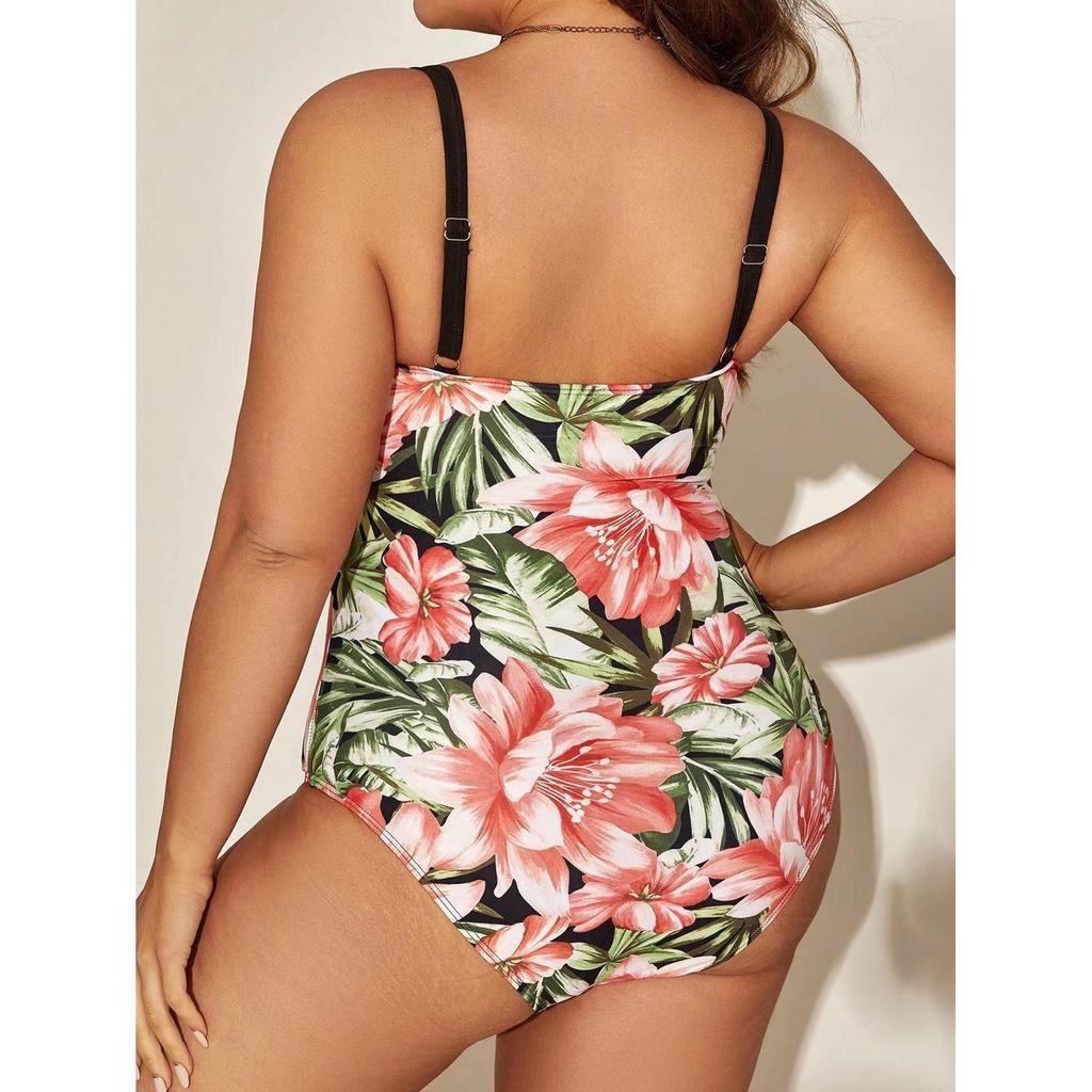 2024 New Women's Large One Piece Bikini Nylon Hard Wrap Chest Strap Printed Women's Swimwear