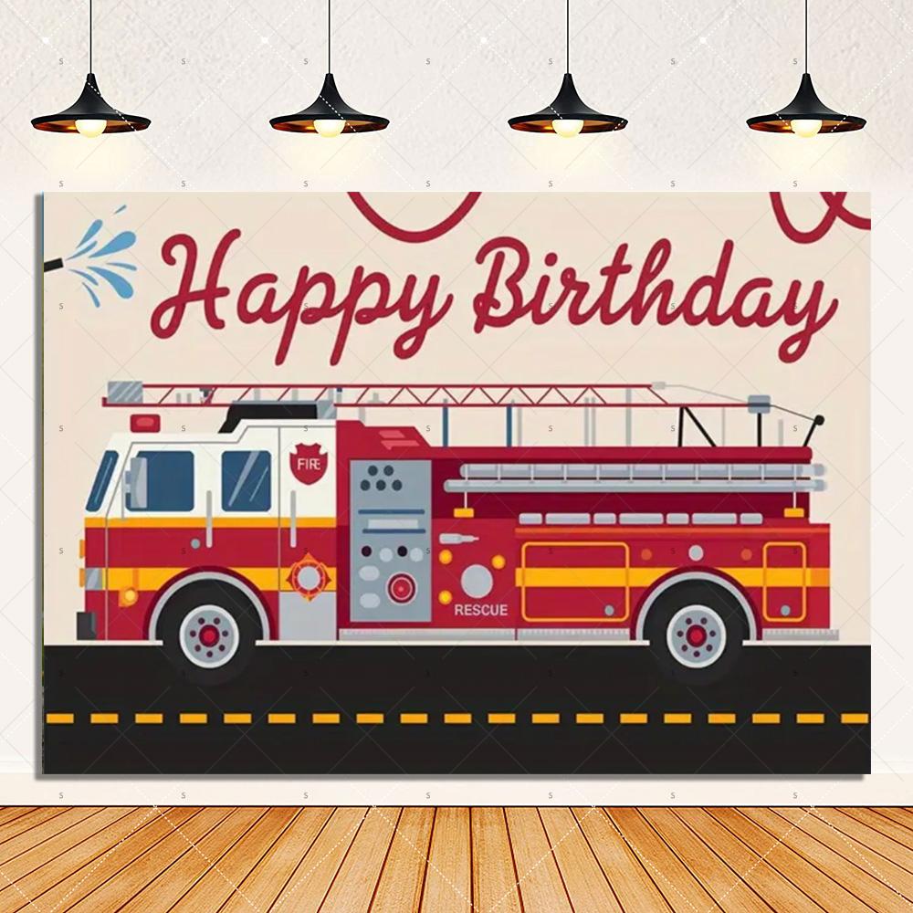 Firetruck Theme Background Banner Firefighter Hero Boy Birthday Party Decoration Baby Shower Backdrop Supplies Photography Prop