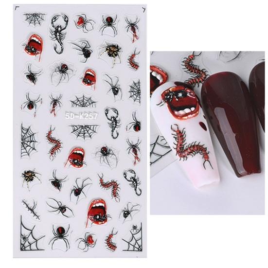 1 Sheet 5D Halloween Nail Stickers Dark Butterfly Lips Blood Drop Relief Design Nail Art Sticker Women Supply