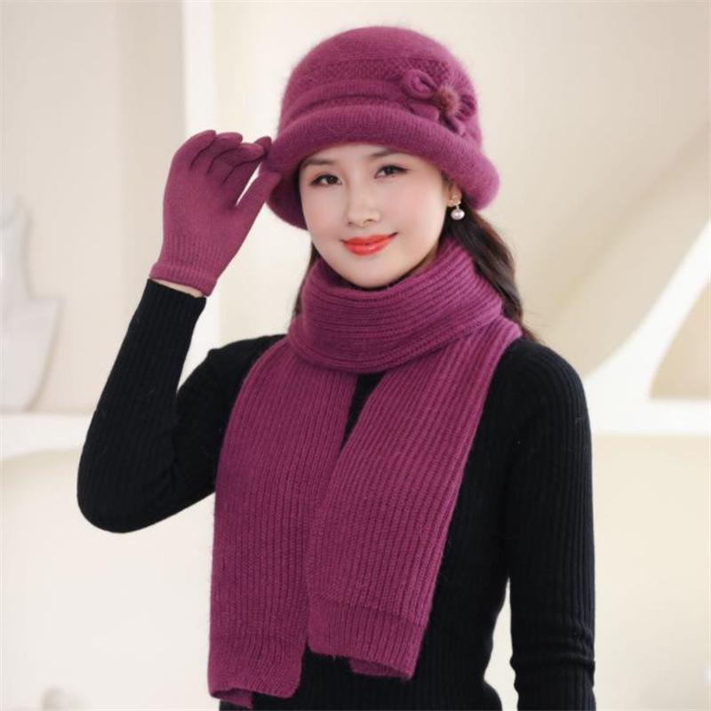 Women's Trendy Korean Style Knit Rabbit Fur Hat and Thick Scarf Set for Autumn/Winter