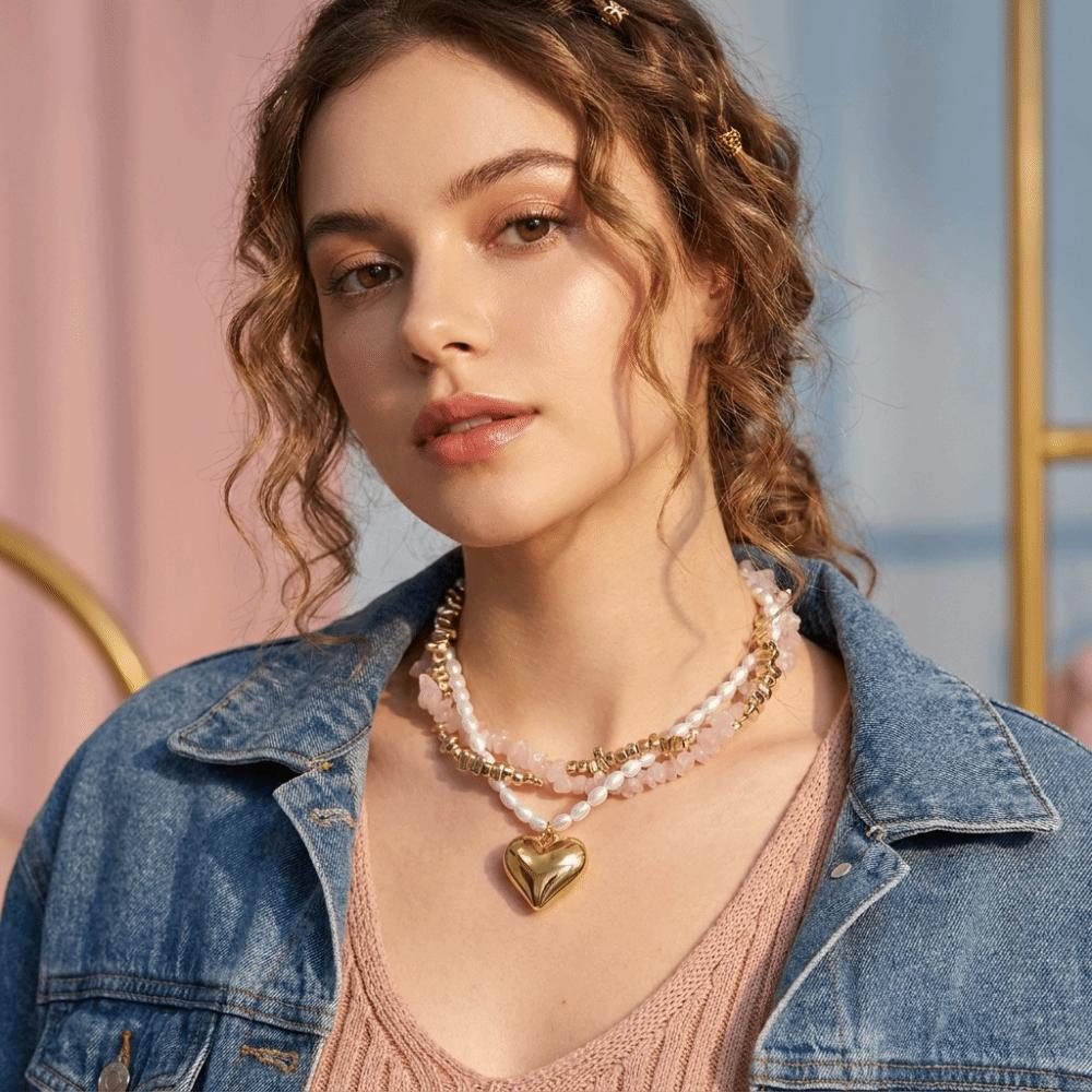 Pink Gold Gold Plated Pendant Necklace Three-Layer Clavicle Chain Birthday Party