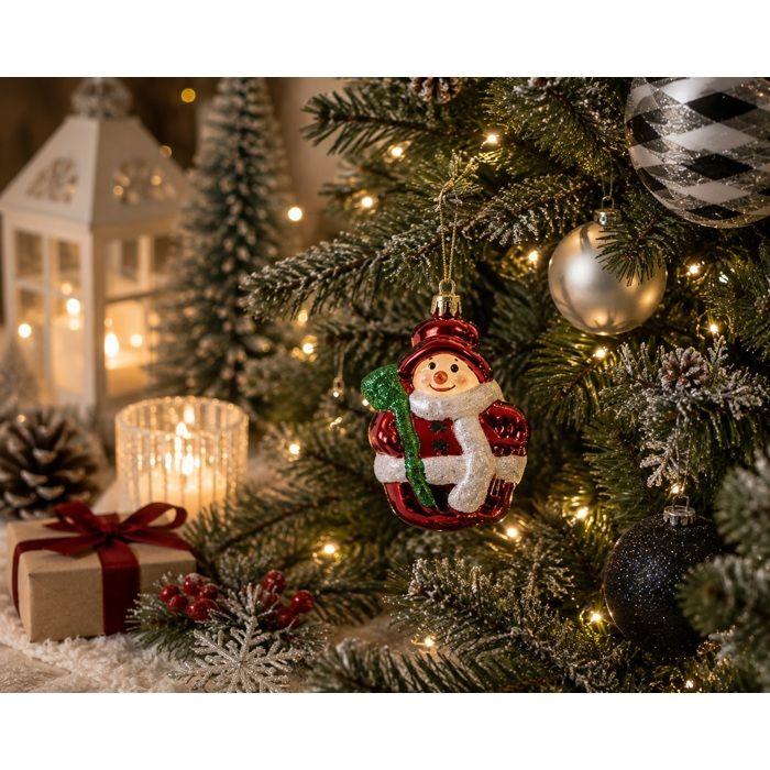 Boule de Noël - EDEN - Bonhomme de neige - Rouge - Ø 9 cm - À suspendre
