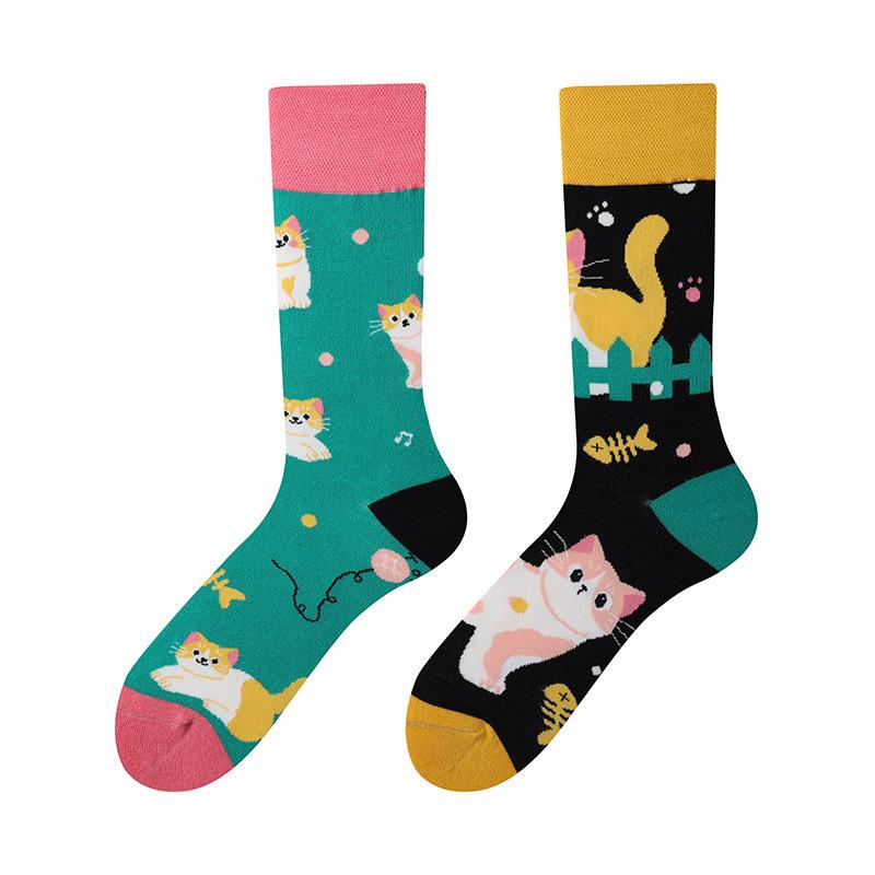 Creative and Fun Cartoon AB Trendy Asymmetric Mandarin Duck Men's and Women's Cotton Socks Medium High Socks