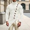 Men's Turtleneck Long Sleeve Patchwork Splits Irregular Rib Casual Tops Undershirts