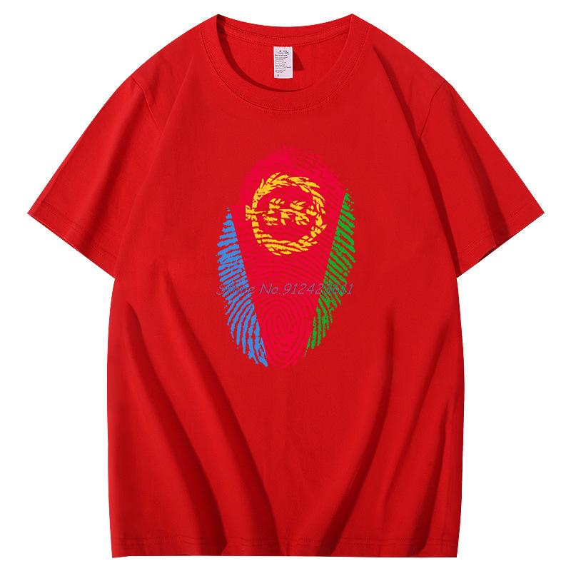 Classic T Shirt For Men Eritrea Flag Fingerprint Drawing Graphic T Shirts Cotton Short Sleeve Tshirt Harajuku Mens Clothing