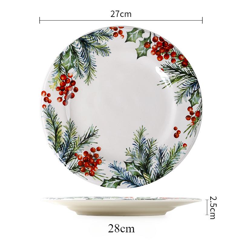 Creative Christmas Ceramic Plate for Dinner Exquisite Round Breakfast Fruit Snack Dessert Dish Household Santa Claus Tableware