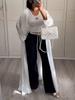 Однотонные женские черные брюки с высокой талией, однотонные широкие брюки с эластичной резинкой на талии, женские модные повседневные свободные брюки на шнуровке, уличная одежда