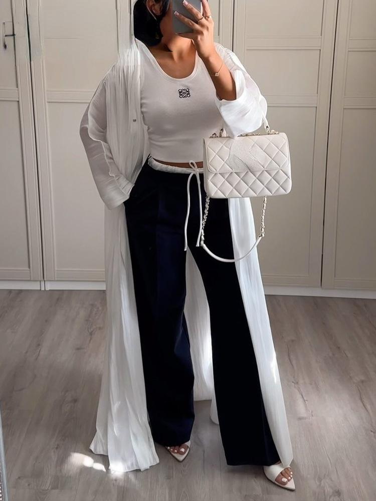 Однотонные женские черные брюки с высокой талией, однотонные широкие брюки с эластичной резинкой на талии, женские модные повседневные свободные брюки на шнуровке, уличная одежда