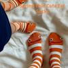 Spring Lightweight Cute Abstract Funny Eel Stripe Mid-calf Socks. Versatile Yellow and White Color Scheme