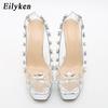Fashion Eilyken Design Rivet Crystal PVC Transparent Women Pumps Open Toed High Heels Sandals Sexy Night Club Wedding Platform Shoes
