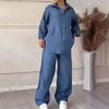 2 Pcs/Set Women Blouse Pants Set Plus Size Lapel Long Sleeves Top Wide Leg Loose Elastic Waist Trousers Casual Homewear