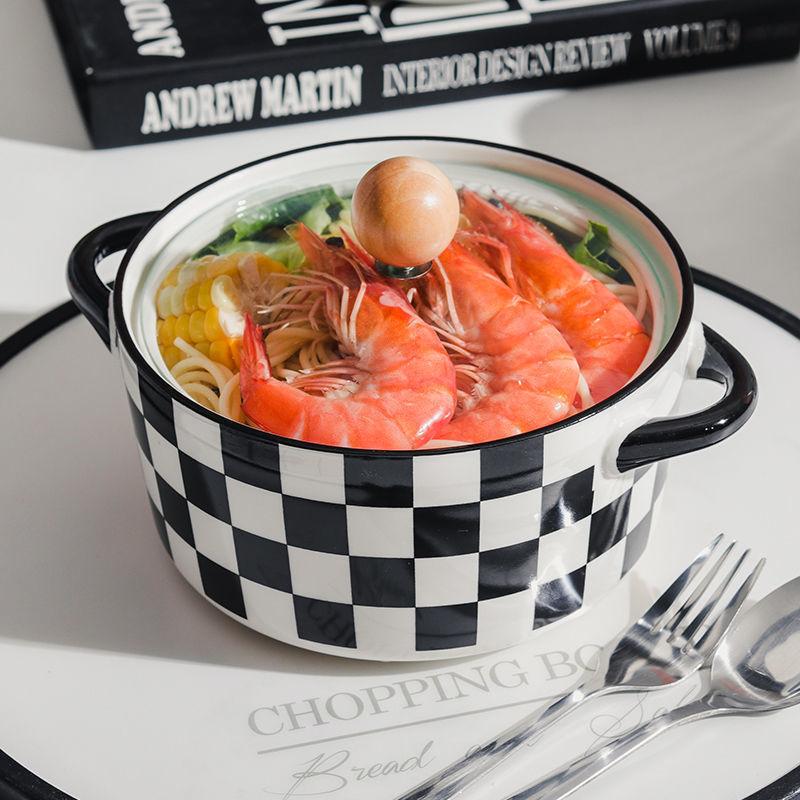 Керамическая миска для лапши быстрого приготовления с крышкой, красивая бинауральная миска для супа, студенческая общежития, миска для риса, салатница, большая