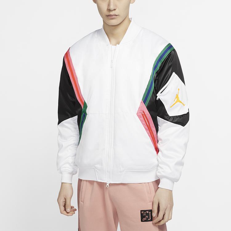 Jordan Wings MA-1 Color Block Воротник-стойка Хлопковая куртка Мужская верхняя одежда Белый CD5458-100
