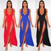 New Arrivals Women Sexy High Split Dresses Sleeveless Deep V-Neck High Slit Long Party Bodycon Red Summer Dresses