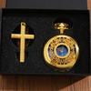 2pcs/set, Men's Pocket Watches 1PC Men's Luxury Fashion Design Golden Quartz Pocket Watch & 1PC Classic Golden Cross Necklace Gift, Ideal for Gifts