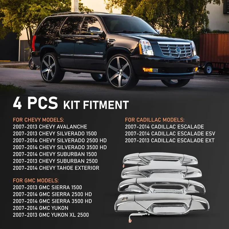 4PCS Chrome Black Door Handle Replacement Front Rear for Yukon Truck Cadillac Escalade 2007-2014 & Chevy Silverado GMC Sierra