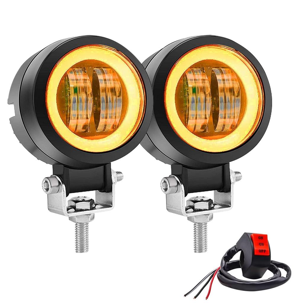 Ygmylandbb Motorcycle LED Fog Lights with Squid Motorcycle Daytime Running LED Work Auxiliary White and Yellow High Round Switch Rings, Headlights,