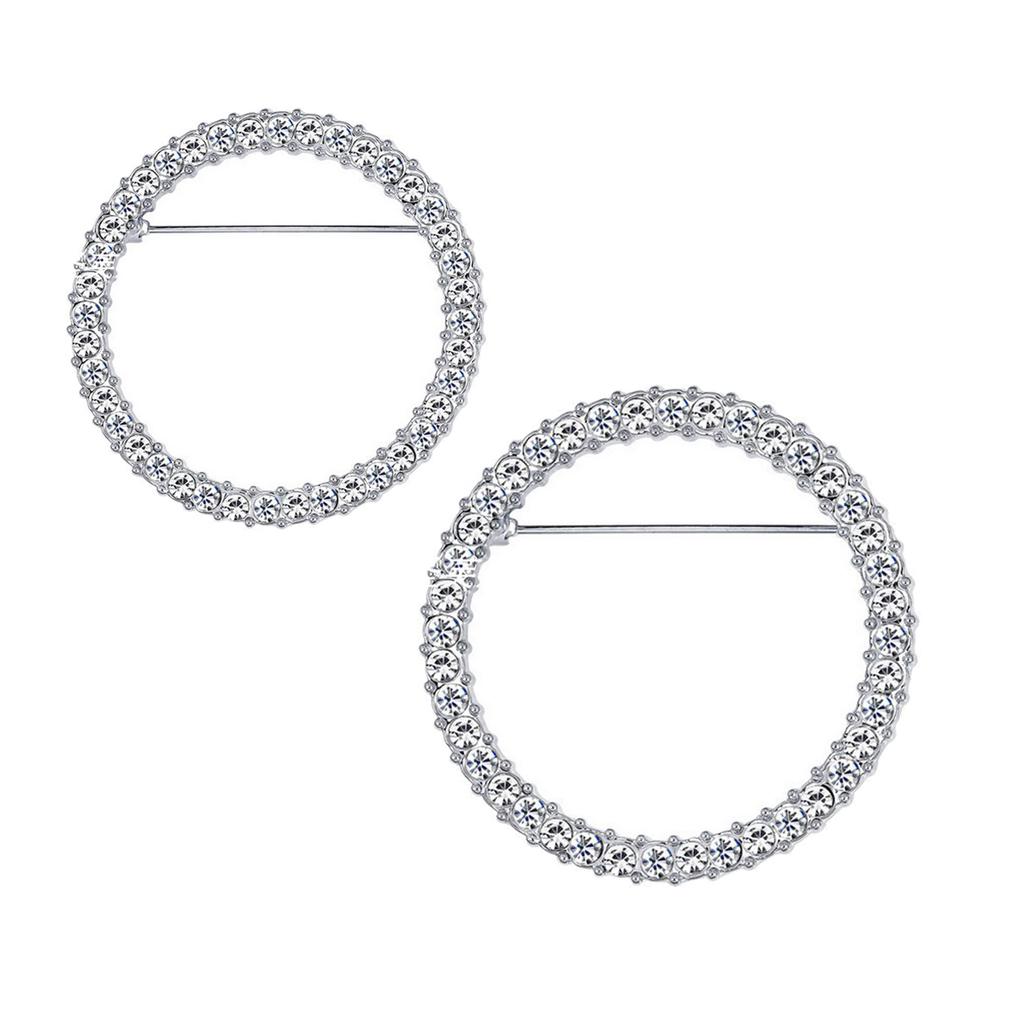 Set of 2 Delicate Alloy Breastpin with Dazzling Crystals Round and Heart Shaped Lapel Pin Women Badge Elegant Accessory